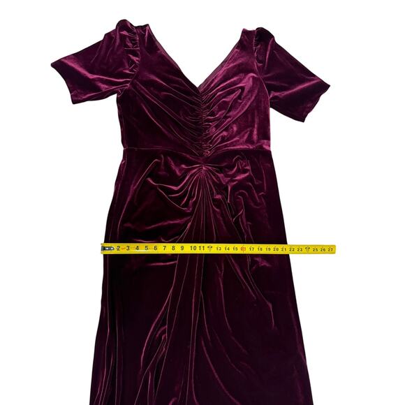 Adrianna Papell Plus Size Velvet V Neck Draped High Low Gown Burgundy NWT 14W - Picture 7 of 10